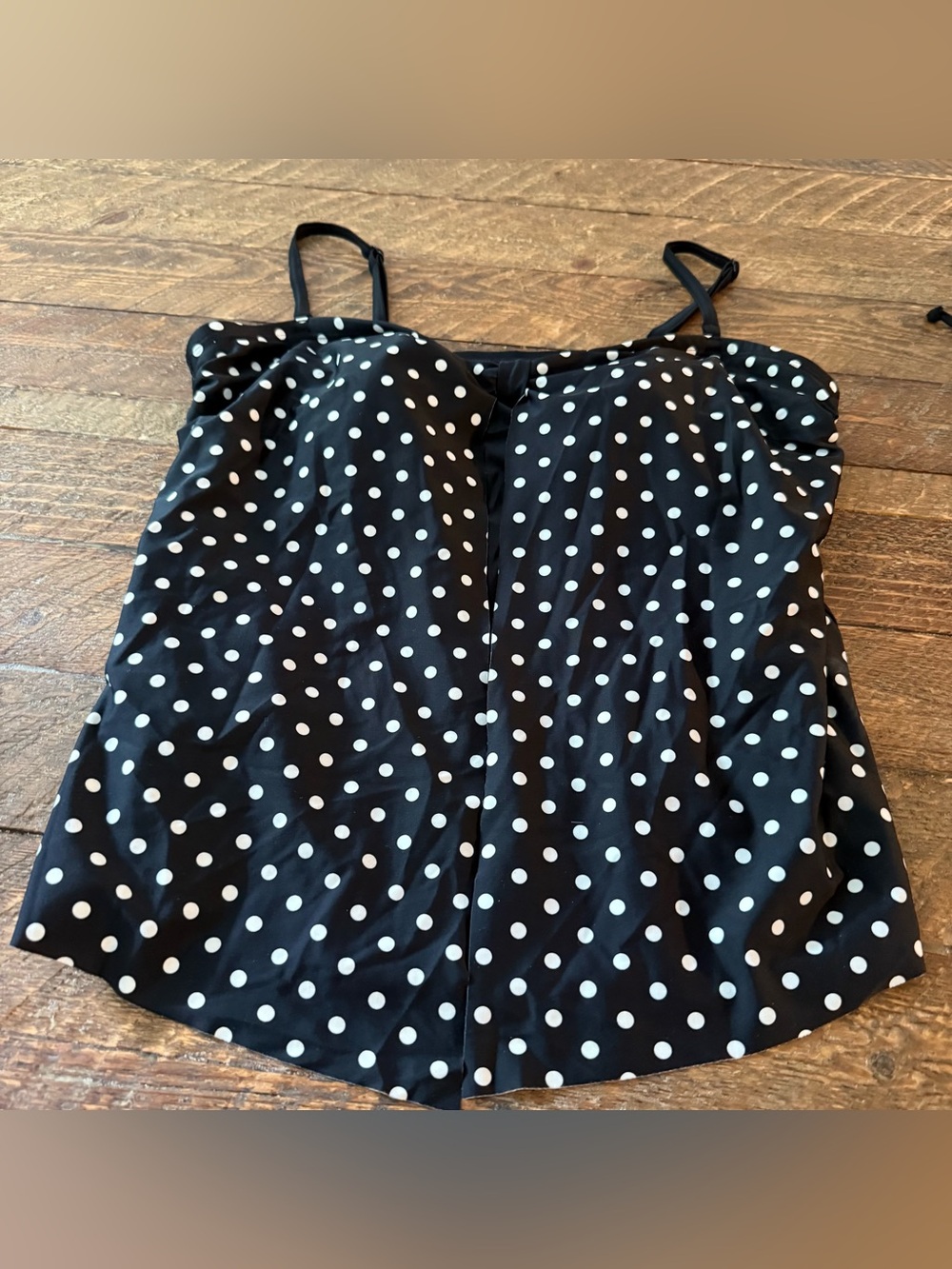 Women’s Swim Suit Black Polka Dot Cami Top with Adjustable Straps (Size 18)